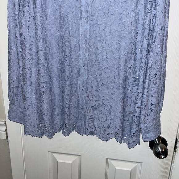 Soft Surroundings Blue Lisa Lace Button Front Long Sleeve Shirt Set Size Medium - Picture 4 of 8